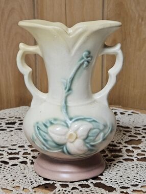 Vintage 1950’s Hull Pottery 5½” Pitcher Top Vase Floral Flower Pink Handles USA